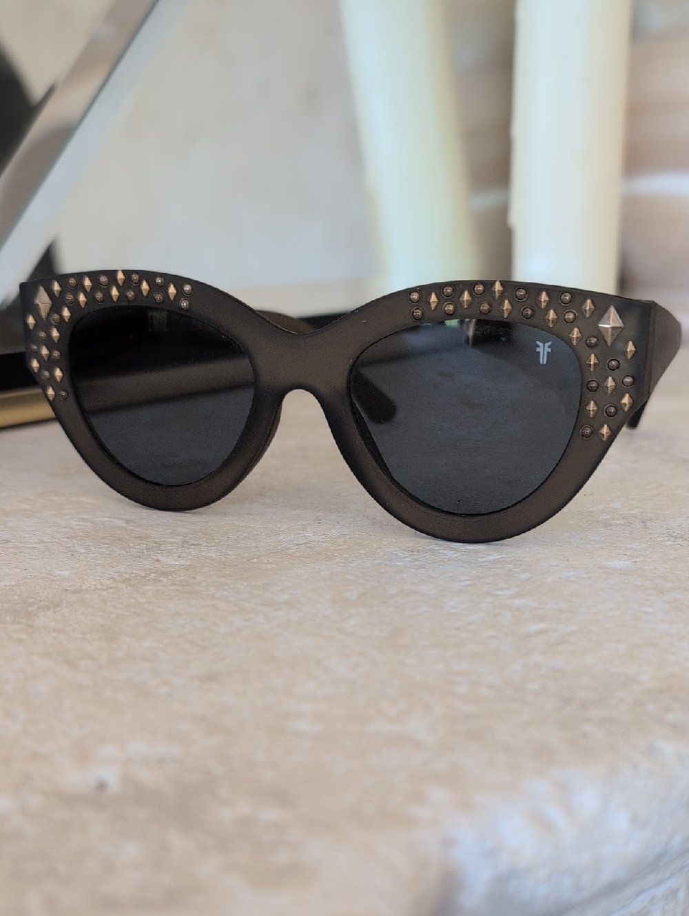 Frye Black Studded Cat-Eye Sunglasses